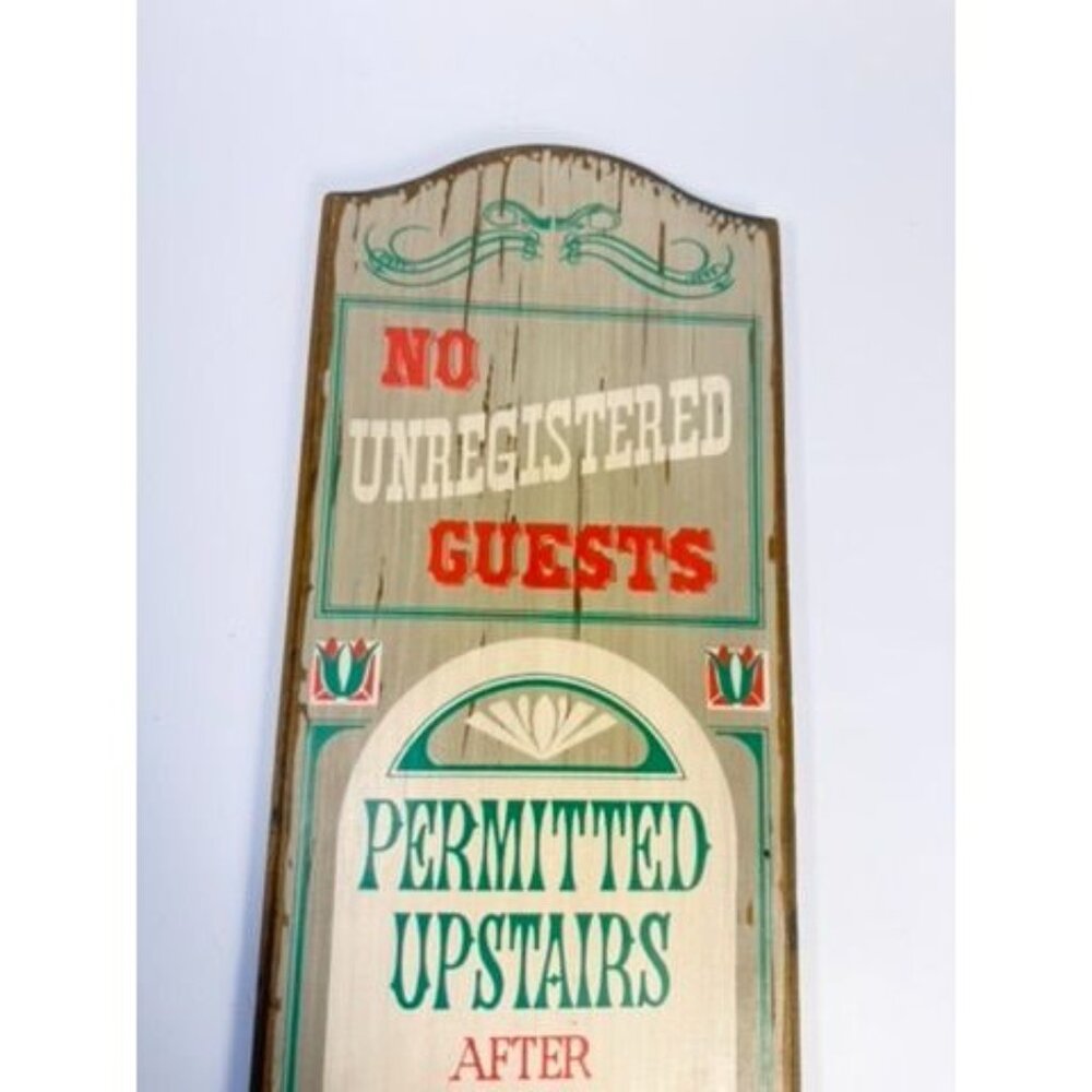Wooden Western Saloon Sign No Unregistered Guest Upstairs Vintage YorkKraft - Picture 4 of 15